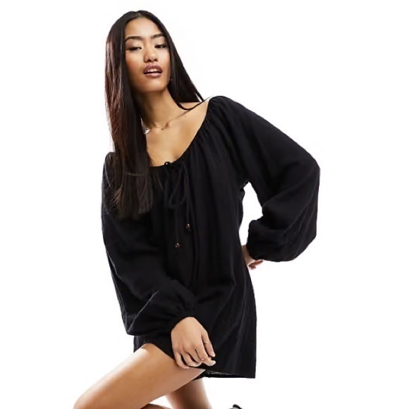 Asos Design Long Sleeve Romper Romper With Bead Detailing In Black Sz 10